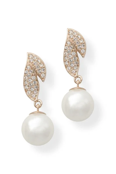 Gold earrings with pearls isolated on white — Stock Photo, Image