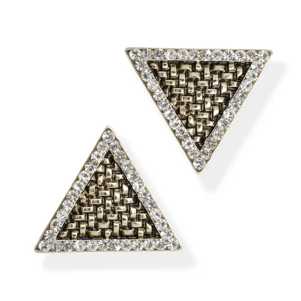 Orecchini in oro con diamanti isolati su bianco — Foto Stock