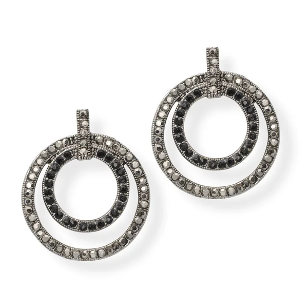 Round diamond earrings isolated on white — Stock Photo, Image