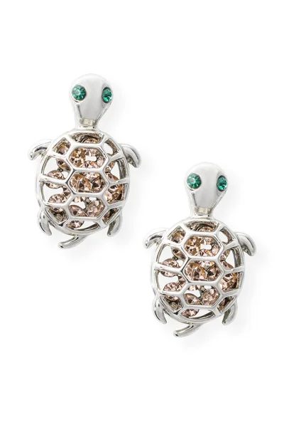 Pendientes de plata tortuga aislada en blanco —  Fotos de Stock