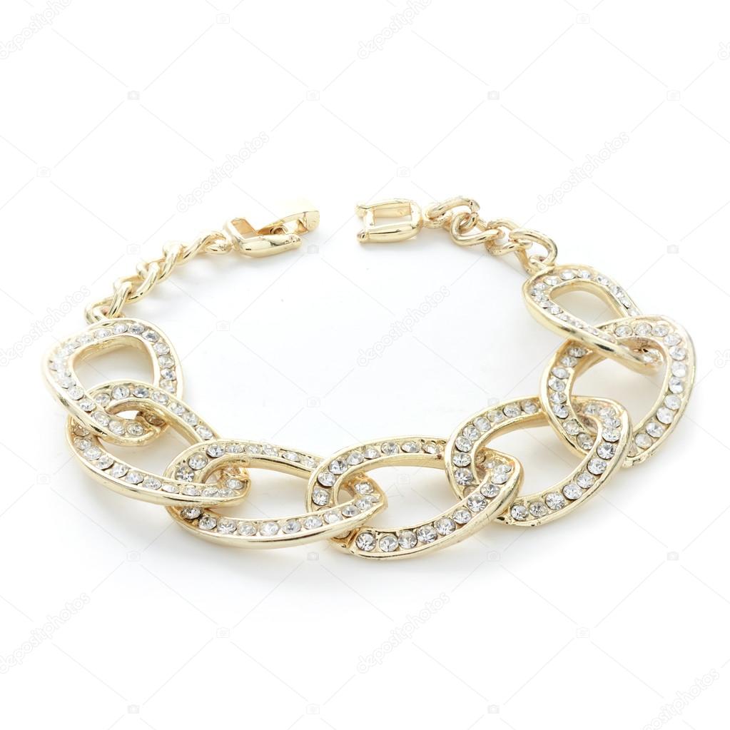 gold bracelet with diamonds isolated on white