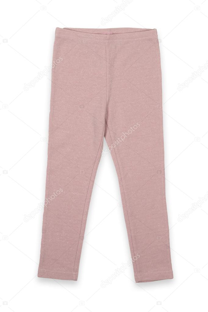 Children pink pants on a white background