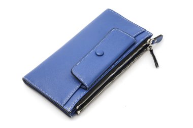 beyaz izole mavi para çanta