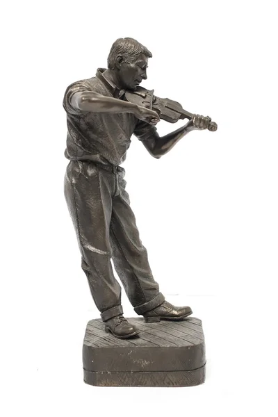 Brązowa statuetka skrzypek na białym — Zdjęcie stockowe