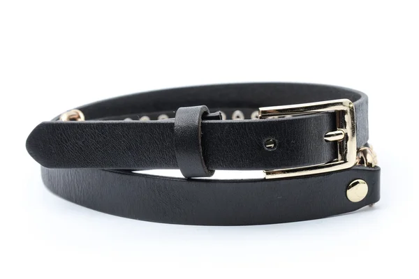 Cintura femminile nera con catena isolata su bianco — Foto Stock