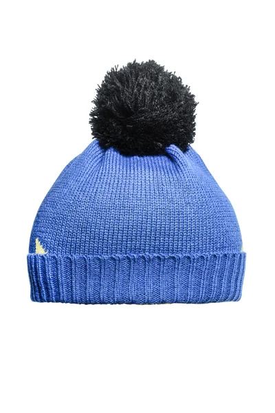 Modré pletené čepice izolovaných na bílém — Stock fotografie