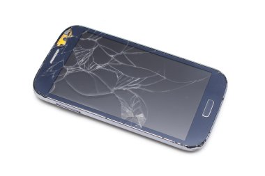kırık telefon üzerinde beyaz izole