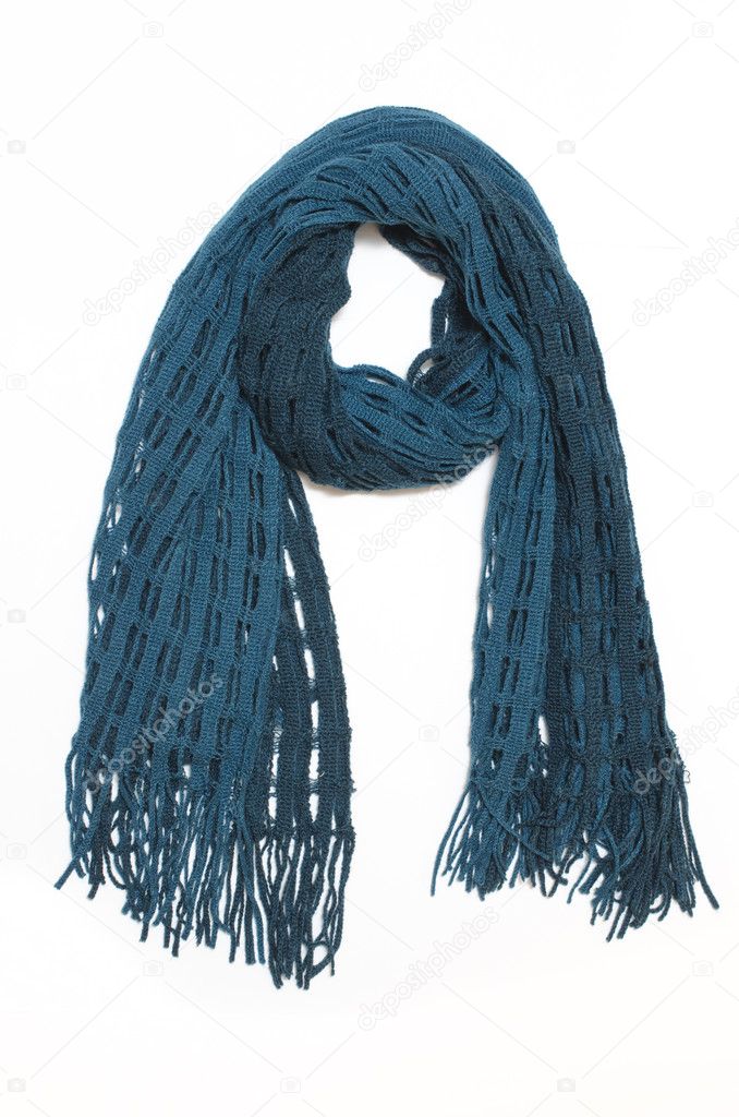 Knitted blue scarf isolated