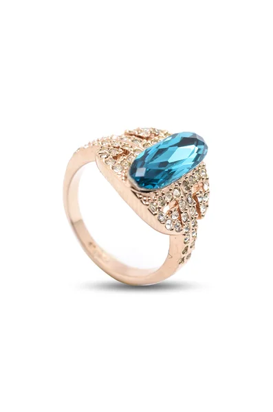 Fehér alapon kék kő gyűrű — Stock Fotó