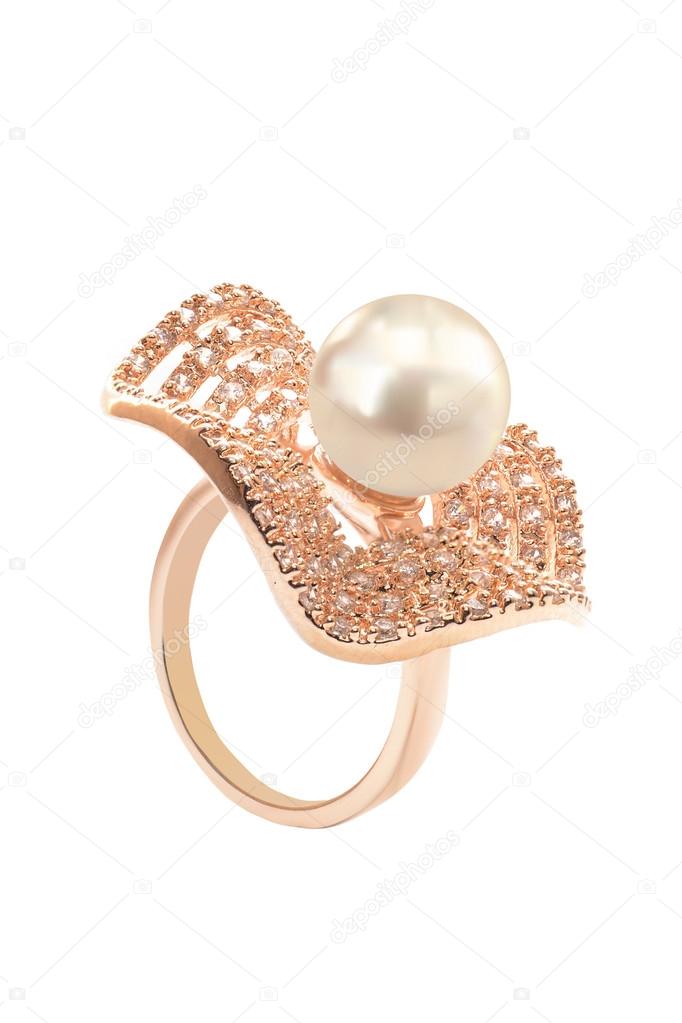 gold ring with pearls on a white background