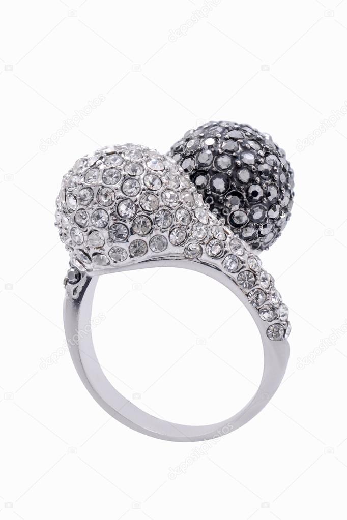 Silver Ring with brilliants on a white background