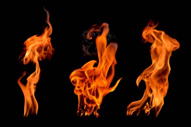 Yanan alevler ısı ve duman içeriyordu. Seçebileceğin üç tür alev vardır. Siyah bir arkaplanda