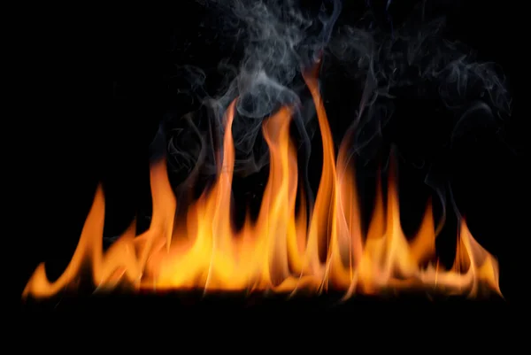 Flamme Brûlante Est Très Chaud Sur Fond Noir — Photo