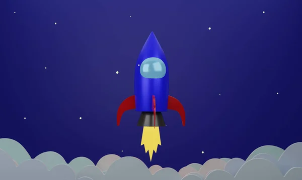 Rocket Takes Space Clouds Stars Cartoon Image — Stock Photo, Image