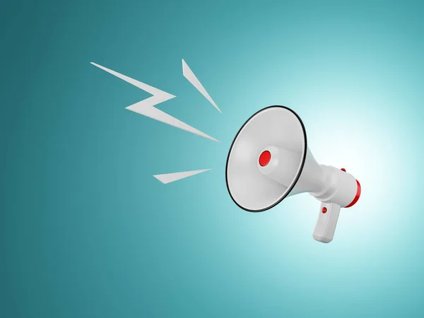 Megafon hoparlörü ya da hoparlör, gerçekçi 3D model. Mikrofonlu modern izole megafon hoparlörü, kırmızı ses kornosu ve anons hoparlörü.