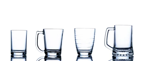 Varios Vasos Vacíos Para Retener Agua Jugo Leche Bebida Cóctel — Foto de Stock