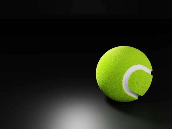 Groene Tennisbal Geplaatst Een Donkerzwarte Achtergrond Rendering — Stockfoto