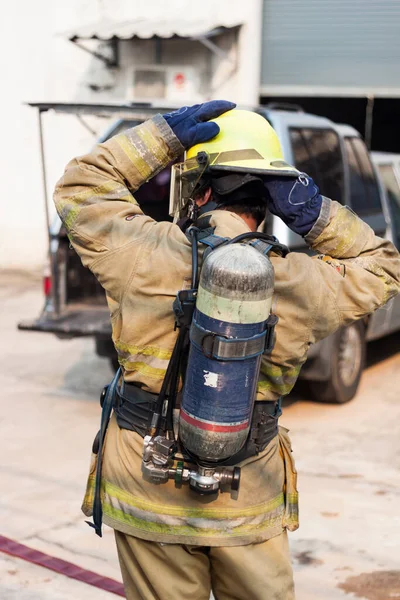 Firefighter Protective Clothing Airpack Tank Duty — Stock Photo, Image