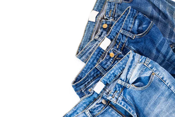 Moderne Mode Blue Jeans Isoliert Auf Weißem Hintergrund Mit Kopierraum — Stockfoto