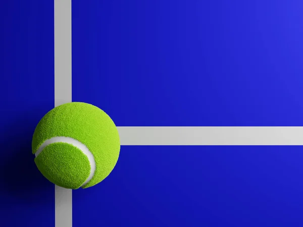 Tennisboll Placerad Blå Bana Ovanifrån Rendering — Stockfoto