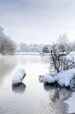 donmuş karlı nehir manzarası