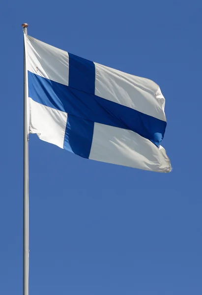 Drapeau finlandais sur bleu — Photo