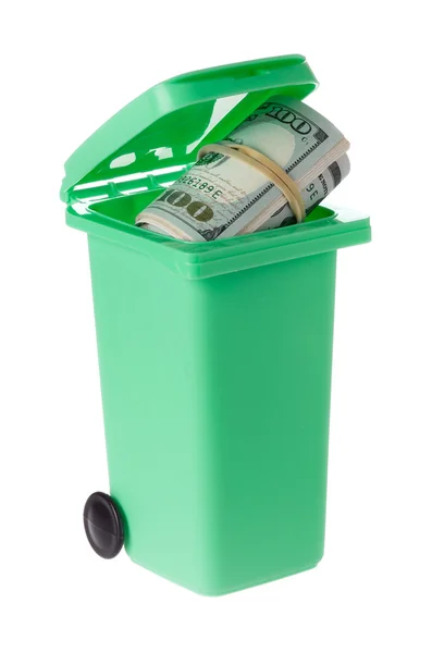 Recycling bin with banknotes — Stock Photo, Image