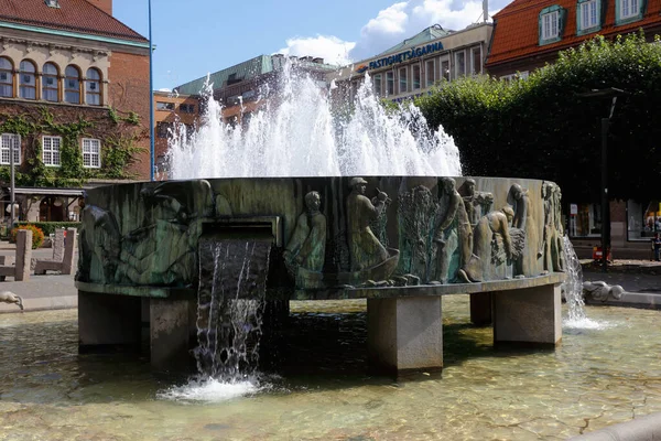 Boras Suecia Septiembre 2019 Fuente Sjuharadsbrunnen Nils Sjogren Encuentra Plaza —  Fotos de Stock