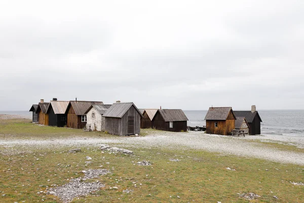 Chaty Stacji Rybackiej Helgumannen Wyspie Faro Szwedzkiej Prowincji Gotlandia — Zdjęcie stockowe