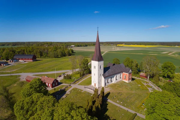 Fogdo Suecia Mayo 2020 Vista Aérea Del Edificio Iglesia Fogo —  Fotos de Stock