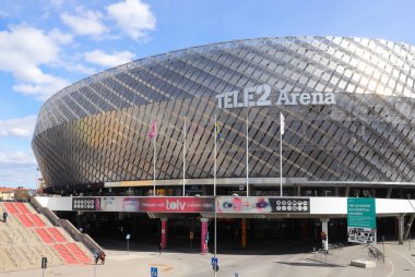Stockholm, İsveç - 27 Nisan 2021: Tele2 Arena futbol ve konserlere ev sahipliği yapıyor.
