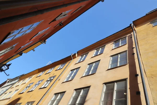 Low Angle View Buildings Side Narrow Street Stockholm Old Town — Stock Photo, Image