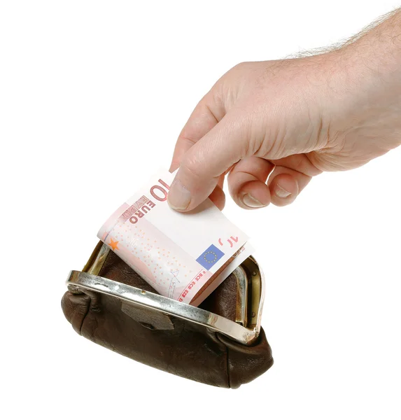 Purse with banknote and hand — Stock Photo, Image