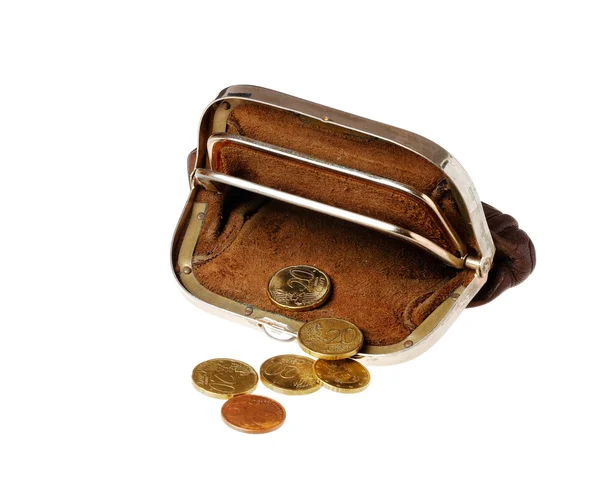 Hnědá kabelka s mincí — Stock fotografie