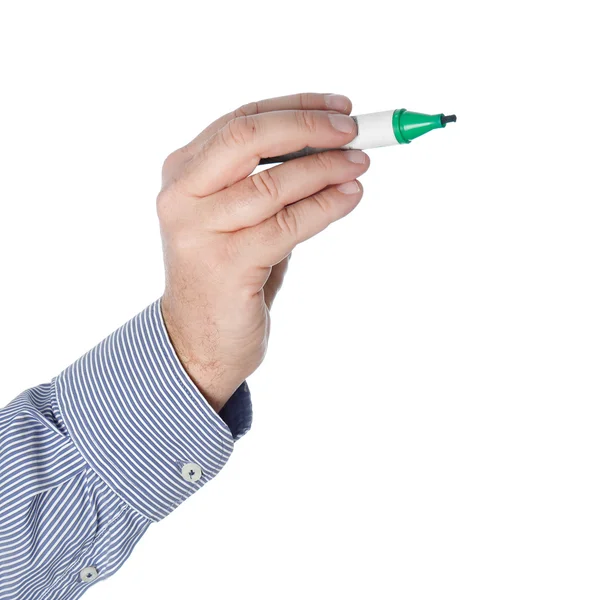 Green pen in hand — Stock Photo, Image