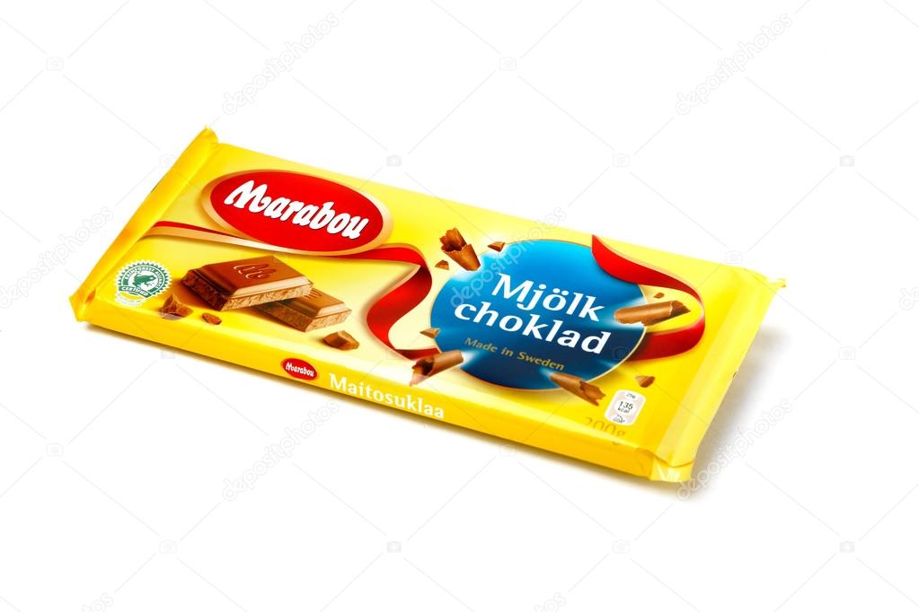 Sweden - November 16, 2012: A pack Mjolkcoklad with 200 g of milk chocolate candy bar made by Marabou.