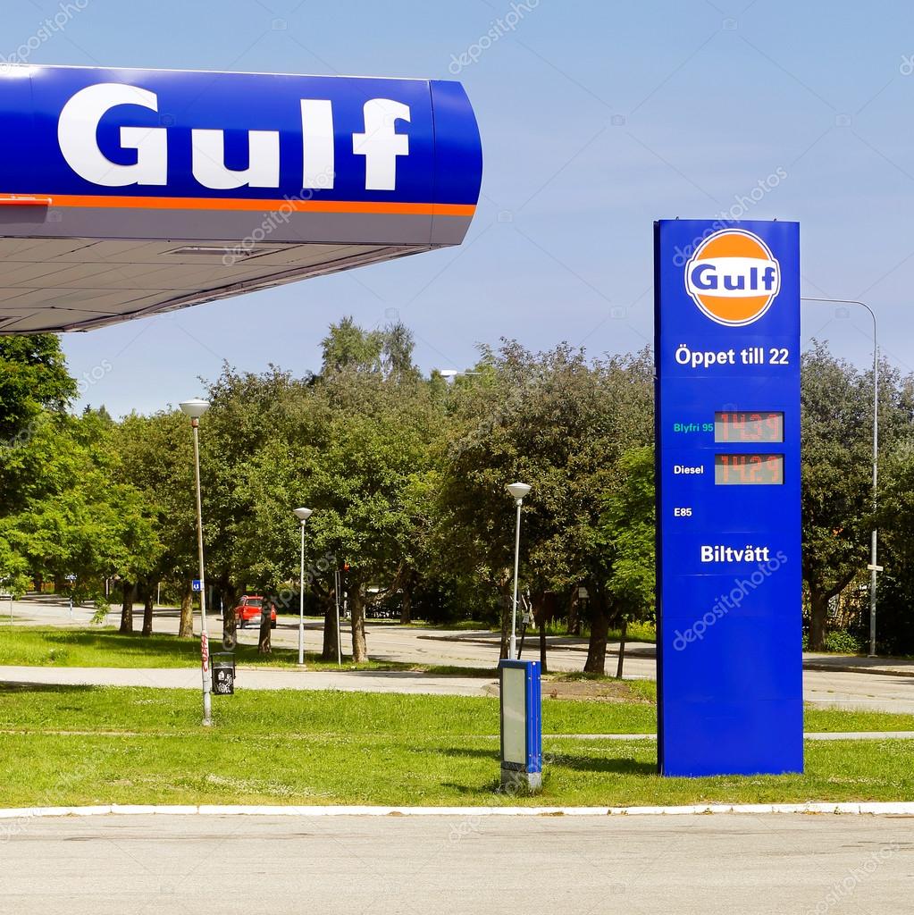 Sodertalje, Sweden - June 21, 2013: Gulf gas station at Brolundavagen.