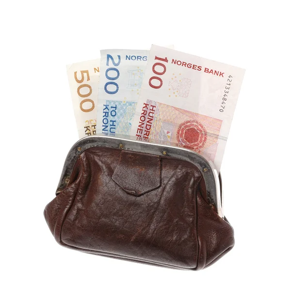 Borsa con banconote norvegesi — Foto Stock