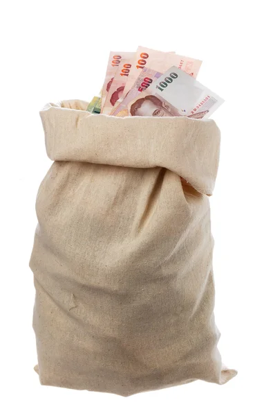 Sack with Thai banknotes — Stock Photo, Image