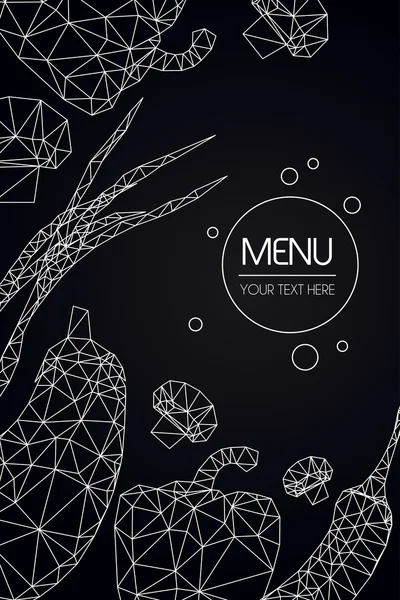 Abstract polygonal Menu template set. Geometric triangle design. White line on black background, vector vegetables illustration Royalty Free Stock Vectors