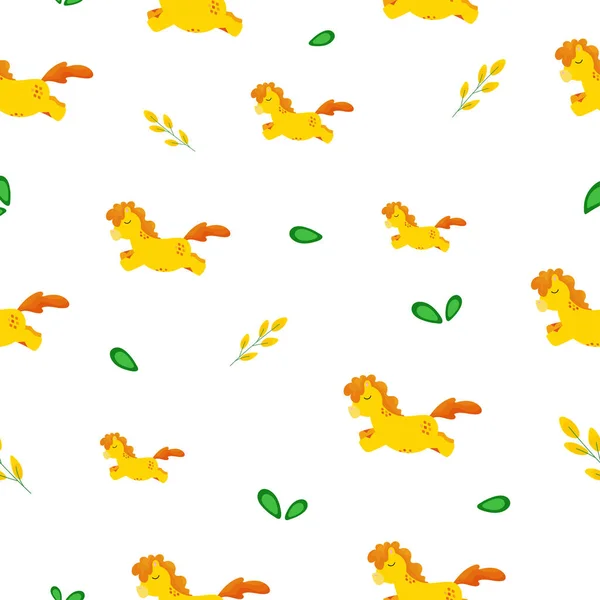 Seamless baby background with fairy yellow ponies