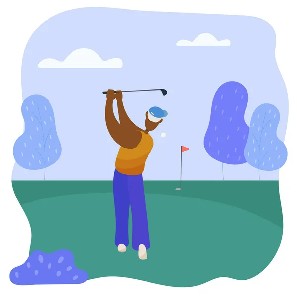 Büyükbabam golf oynar. Siyah büyükbaba topa golf sopasıyla vuruyor..