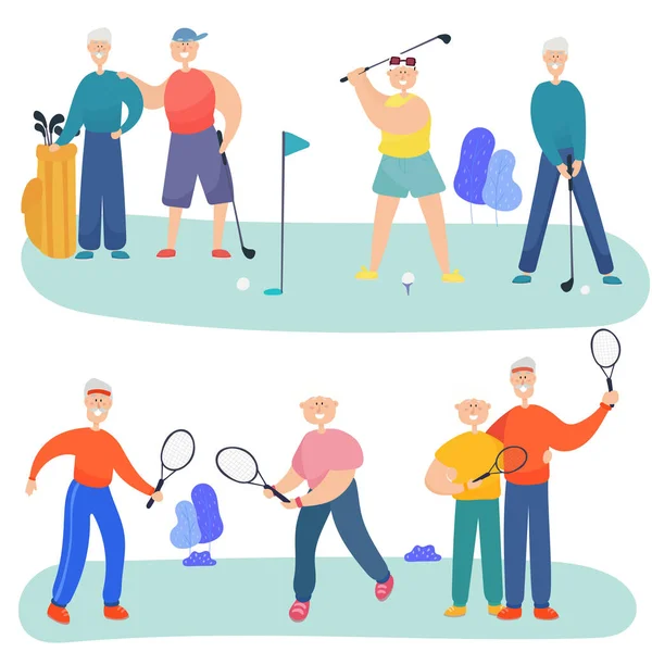 Yaşlı adamlar ve büyükanneler golf ve tenis oynarlar. Arkadaşlar birlikte vakit geçirir..