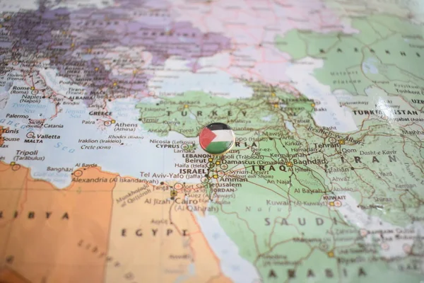 Palestina vlag tekening pin op de kaart Rechtenvrije Stockfoto's