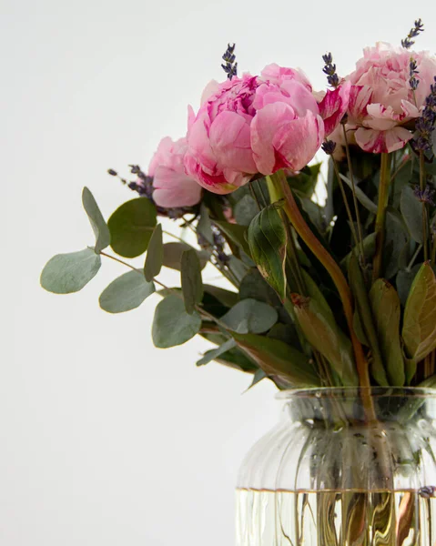 Hermoso Ramo Peonías Florero Casero — Foto de Stock