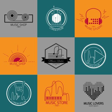 Vektör müzik logo ve işaretlerin kümesi.