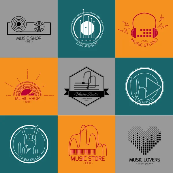 Conjunto de logotipos e sinais de música vetorial . Ilustrações De Stock Royalty-Free