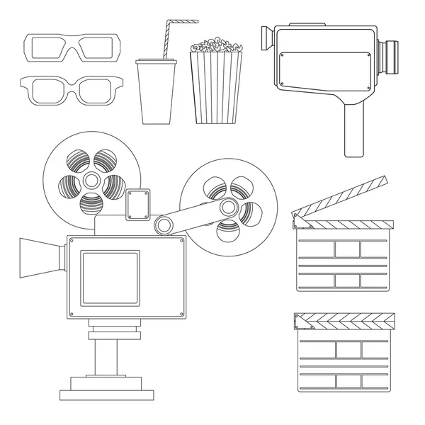 Conjunto de objetos de línea de película — Vector de stock