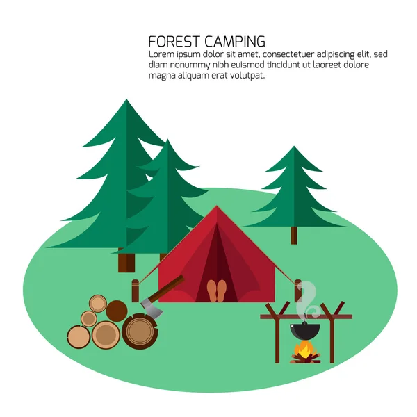 Foresta campeggio ed escursioni — Vettoriale Stock