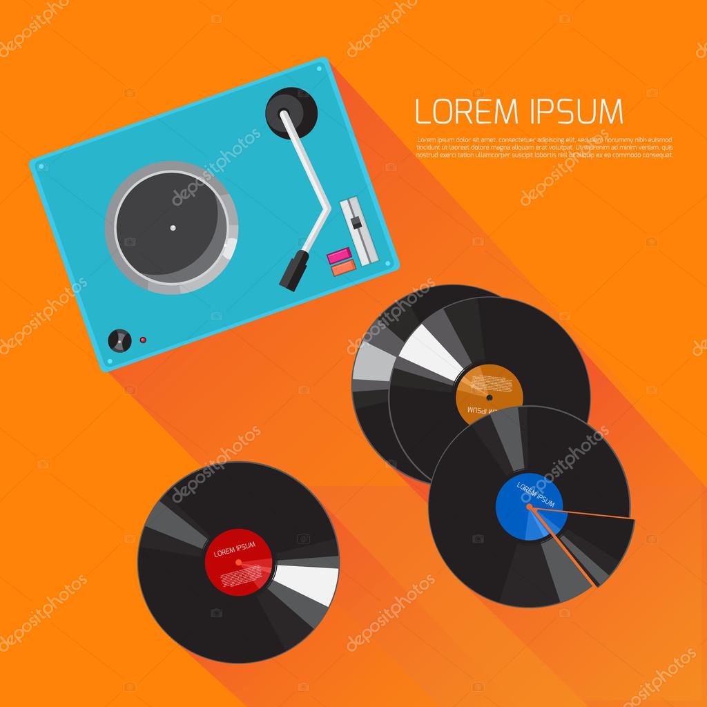 Player and vinyl record. Music flat vector illustration.